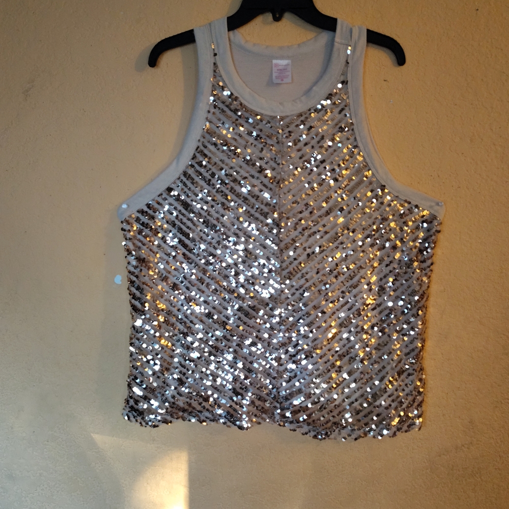 Glamorous Silver Sequin Sleeveless Tank Top